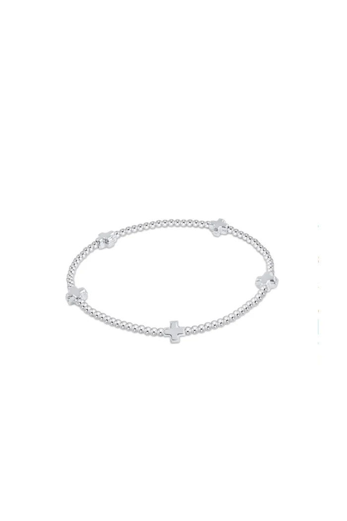 signature cross small sterling pattern 2mm bead bracelet- silver
