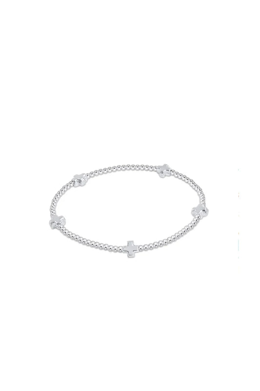 signature cross small sterling pattern 2mm bead bracelet- silver