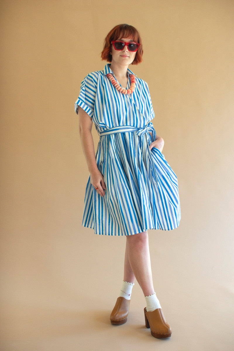 Striped Shirt Dress with Tie Sash