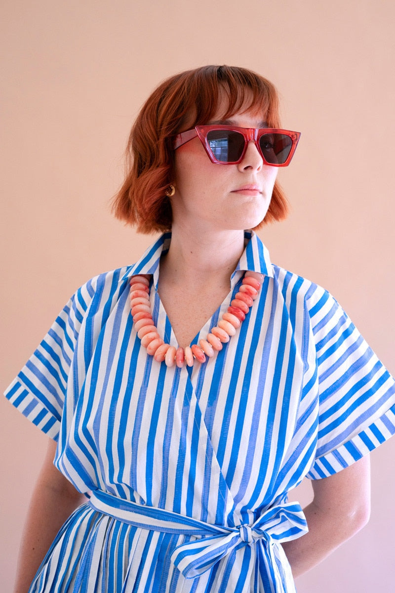 Striped Shirt Dress with Tie Sash