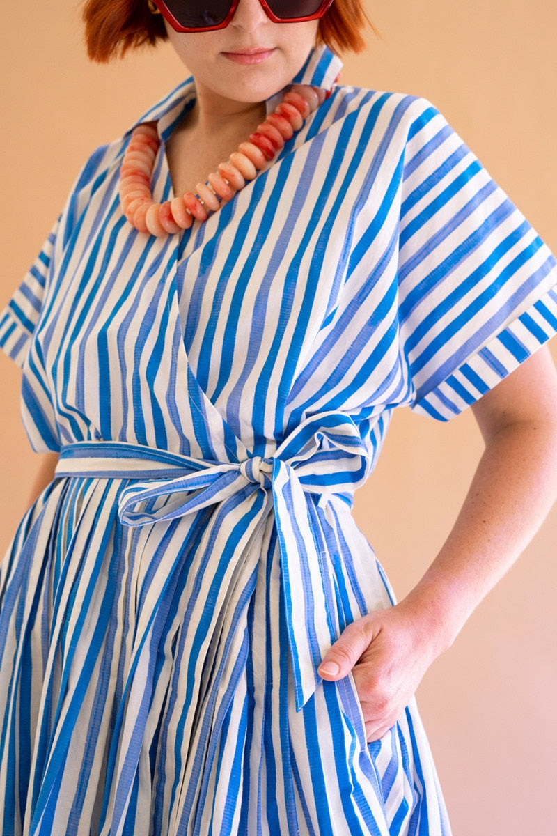 Striped Shirt Dress with Tie Sash