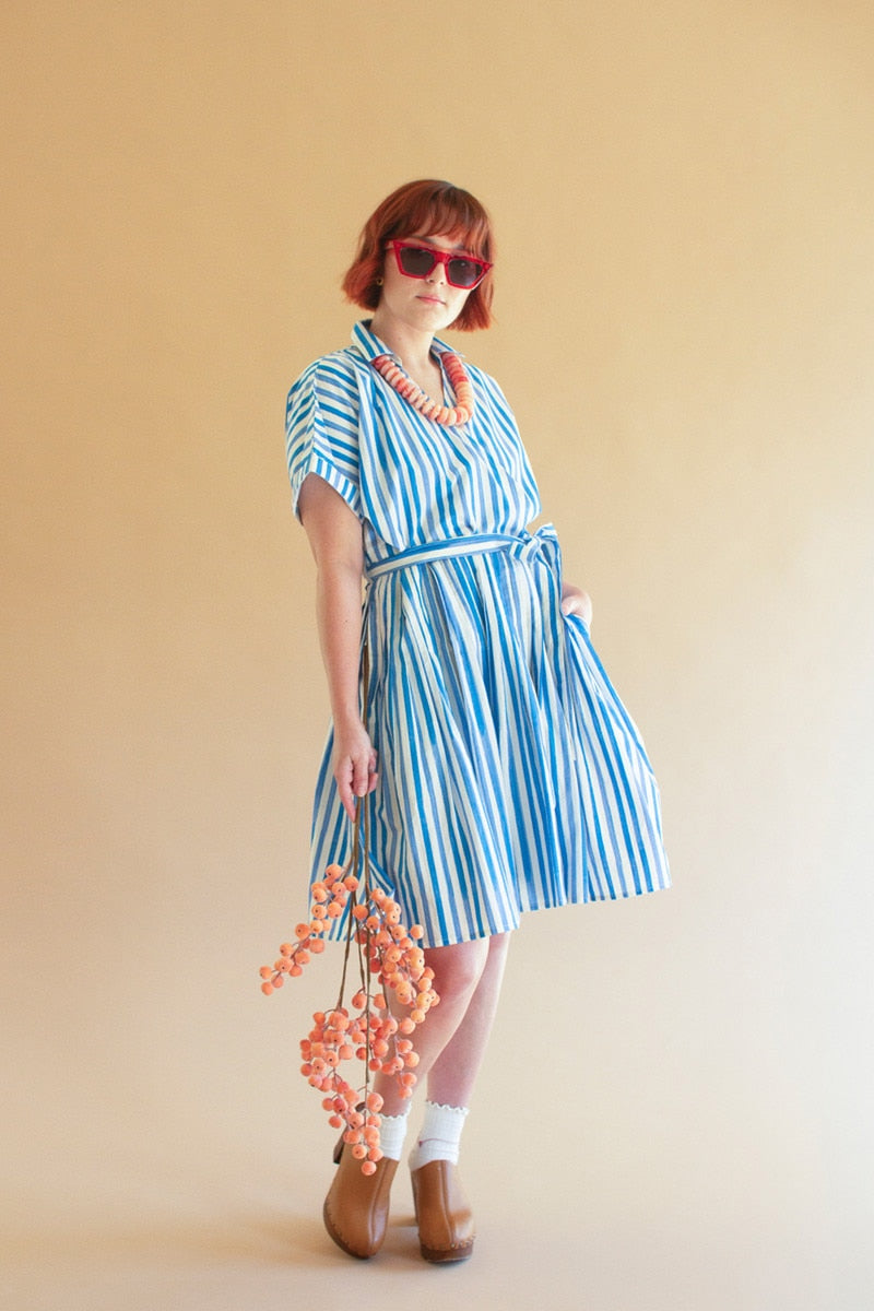 Striped Shirt Dress with Tie Sash