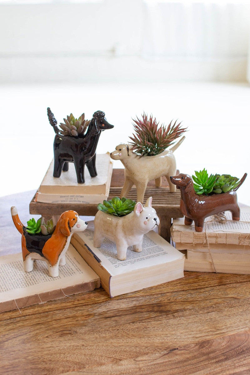 Set of 5 Ceramic Dog Planters