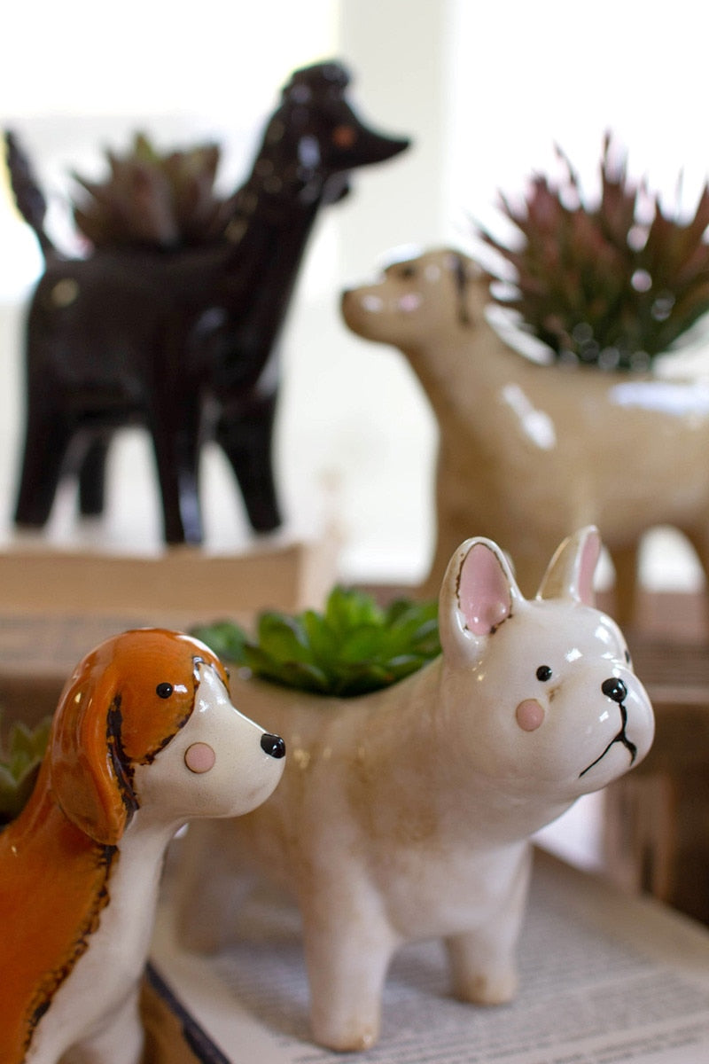 Set of 5 Ceramic Dog Planters