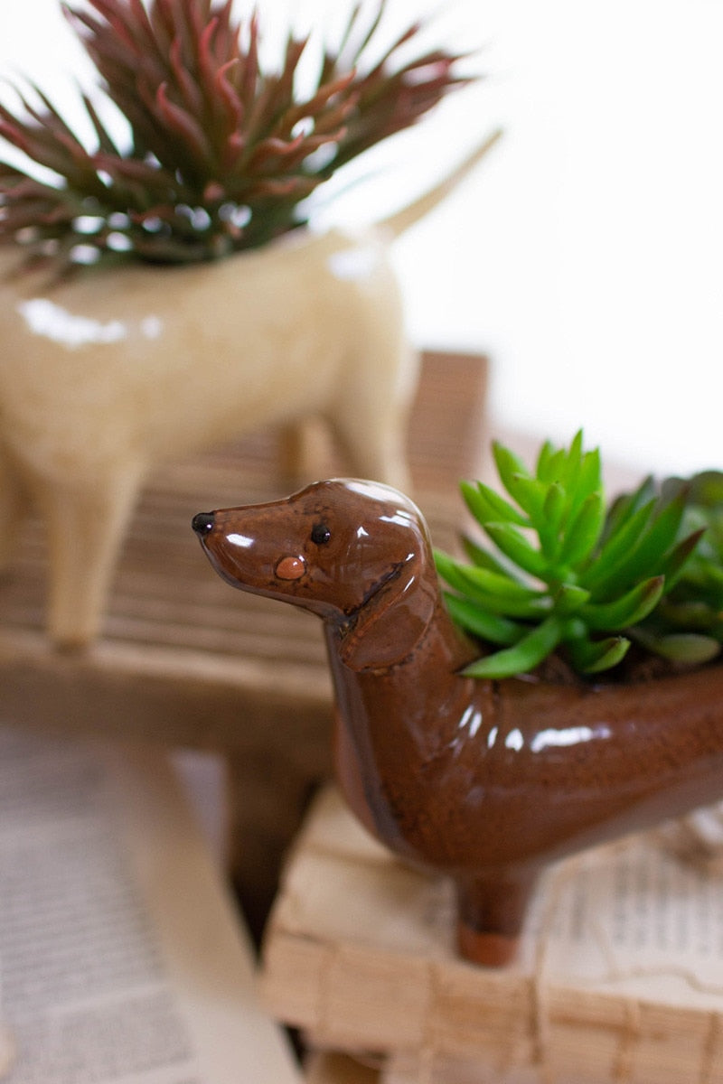 Set of 5 Ceramic Dog Planters