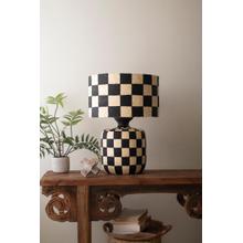 Black and White Checkered Paper Mache Lamp with Shade