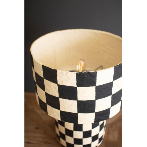Black and White Checkered Paper Mache Lamp with Shade