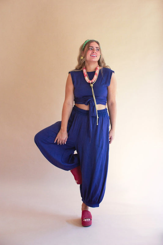 Challis Drawstring Balloon Pant / Blueberry