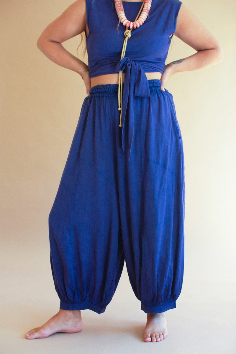 Challis Drawstring Balloon Pant / Blueberry