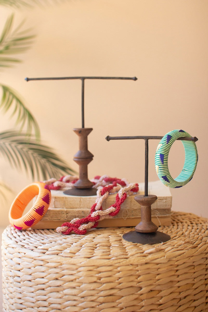 Set of 2 Wooden Spool Jewelry Stands