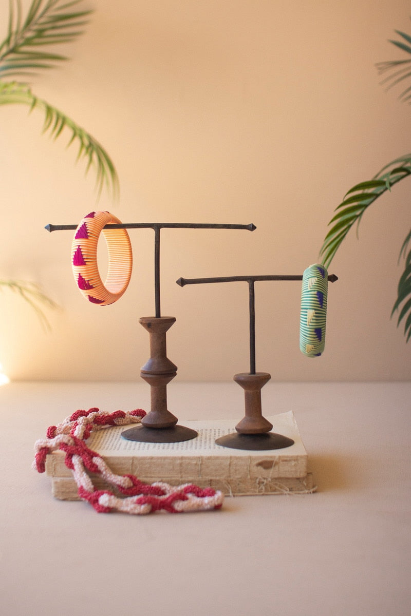 Set of 2 Wooden Spool Jewelry Stands