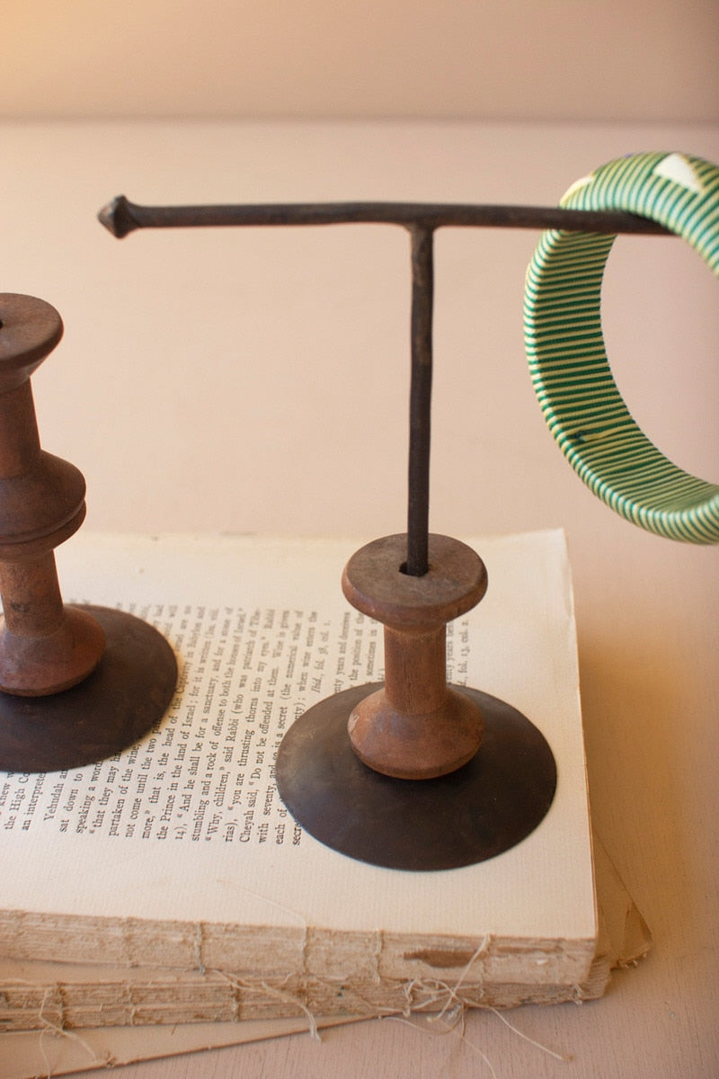 Set of 2 Wooden Spool Jewelry Stands