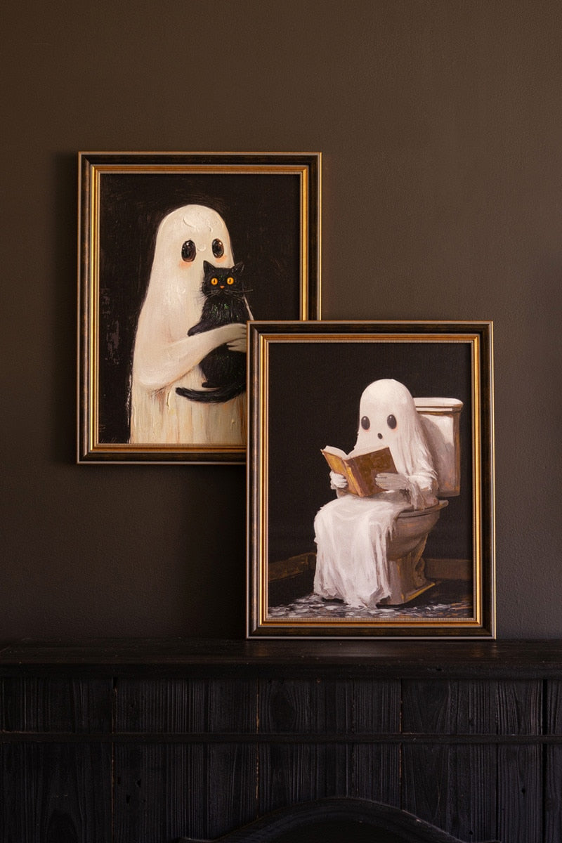 Set of 2 Framed Halloween Ghosts Paintings