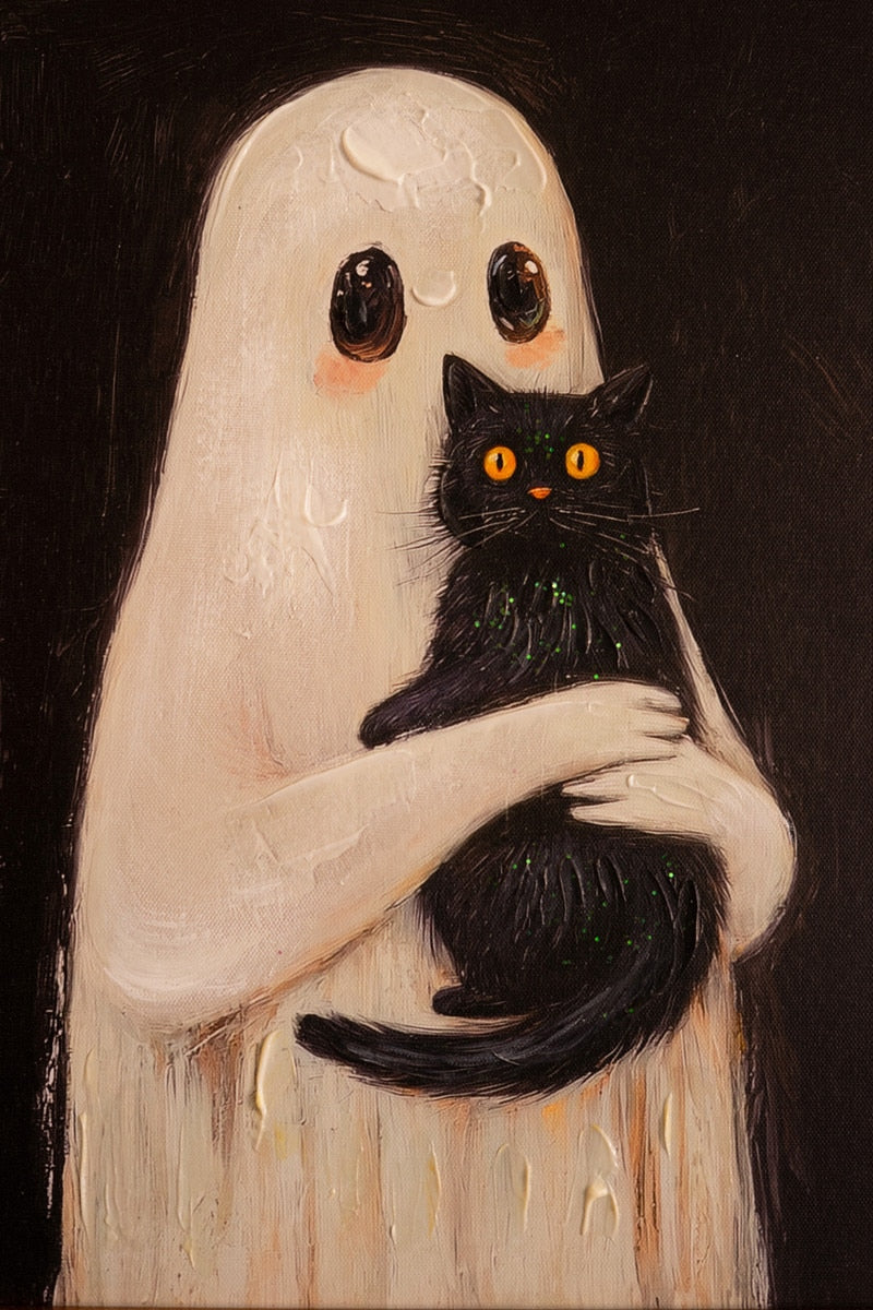 Set of 2 Framed Halloween Ghosts Paintings