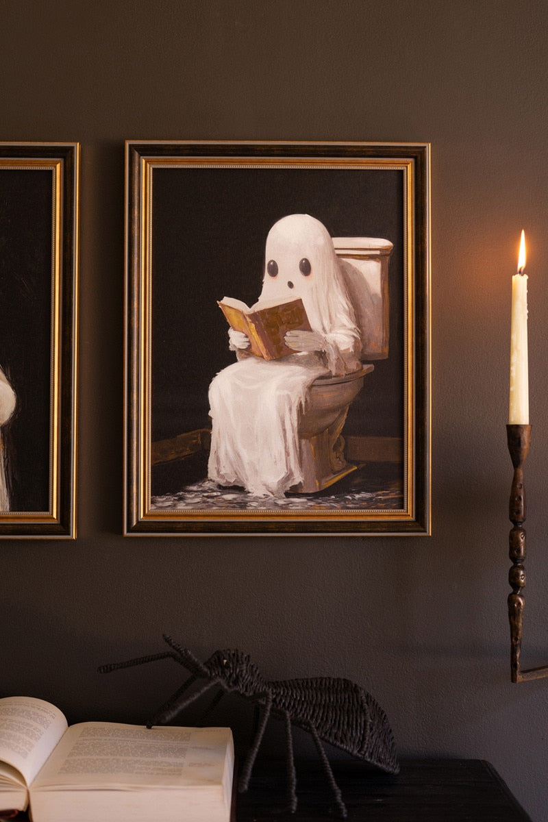 Set of 2 Framed Halloween Ghosts Paintings