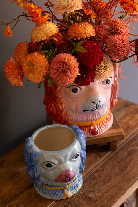 Set of 2 Vintage-Inspired Ceramic Colorful Dog Vases