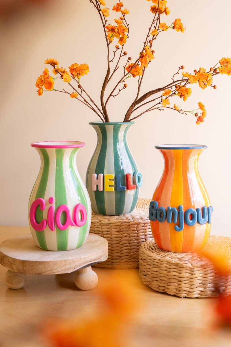 Set of 3 Ceramic "Hello" Vases