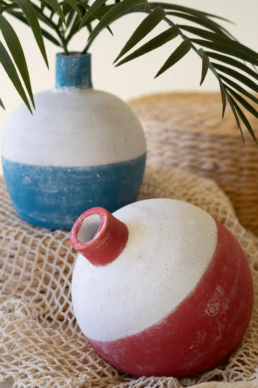 Set of 2 Clay Round Fishing Bobber Bud Vases