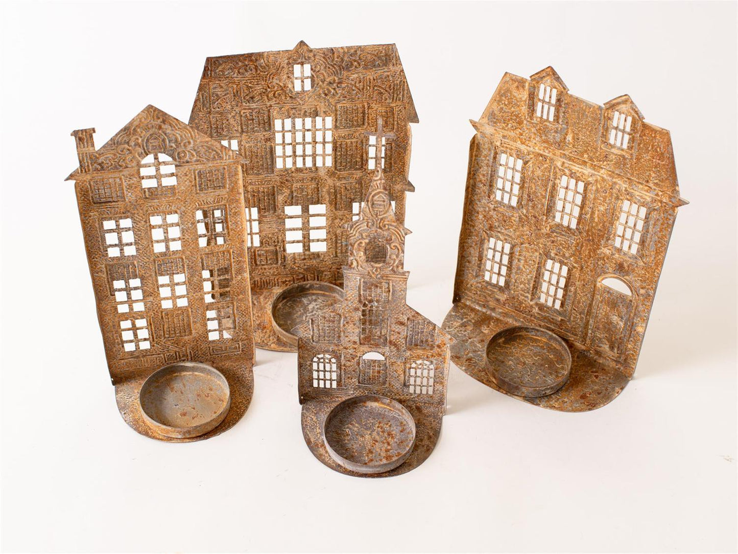 Antiqued House Silhouette Tea Light Holder Set