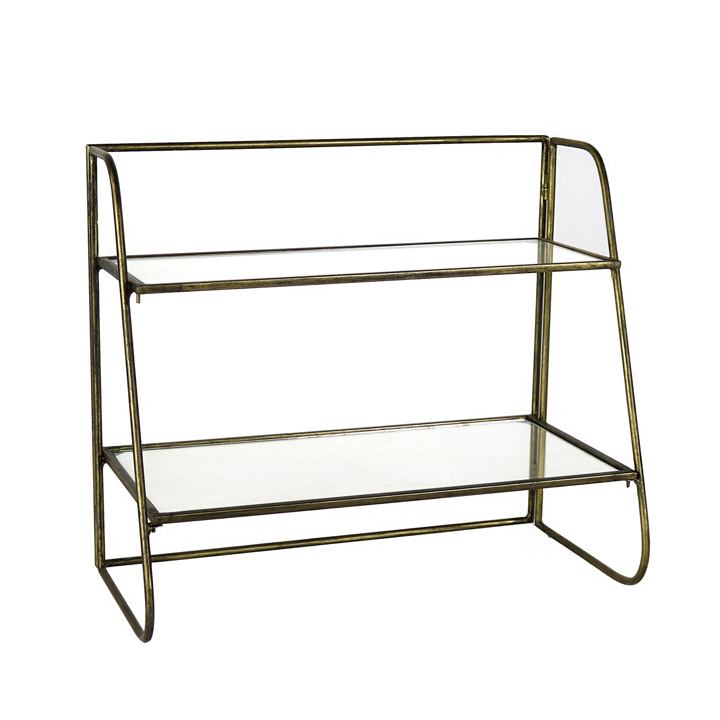HomArt Lena Two-Tier Stand with Glass Shelves | Brass Metal Display Stand