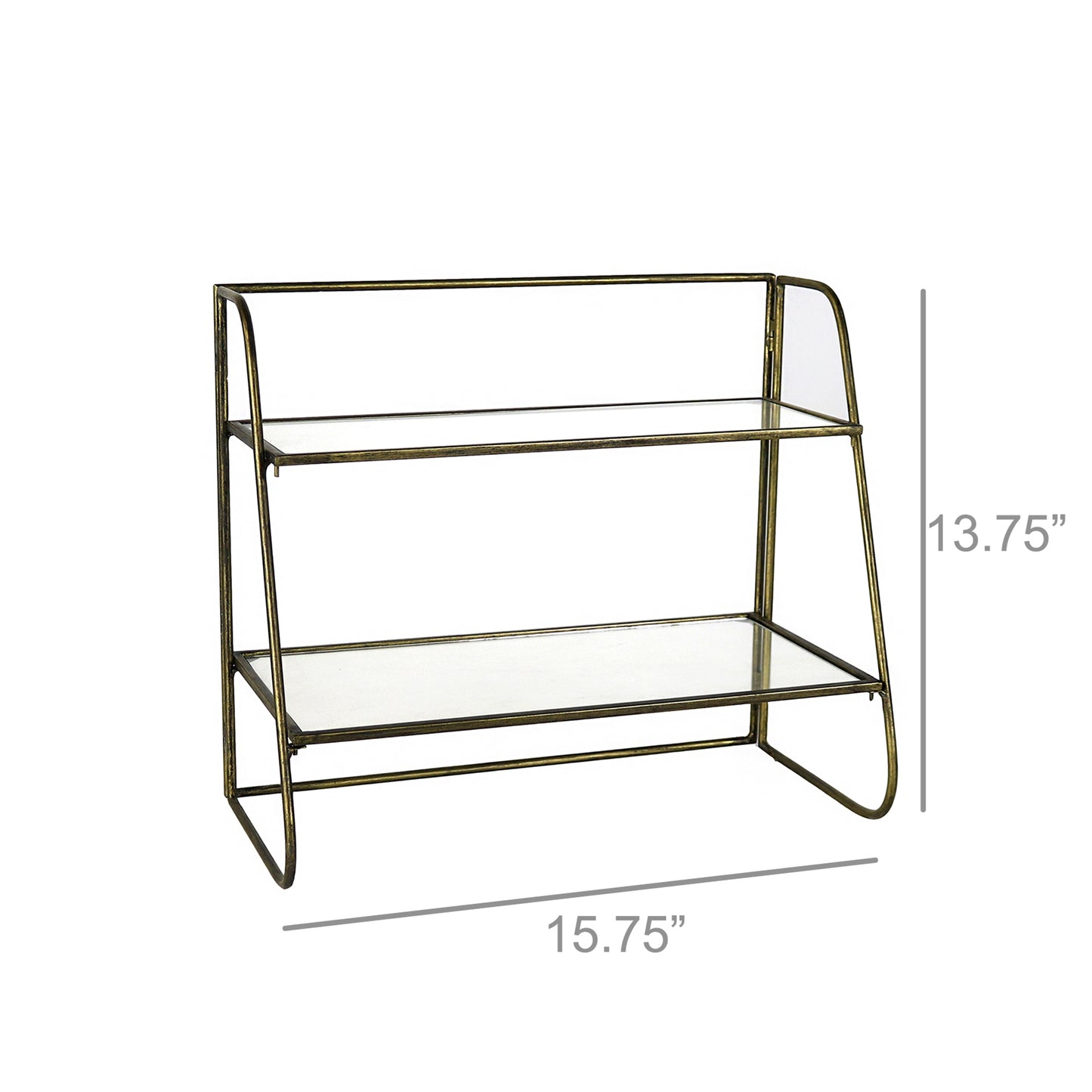 HomArt Lena Two-Tier Stand with Glass Shelves | Brass Metal Display Stand