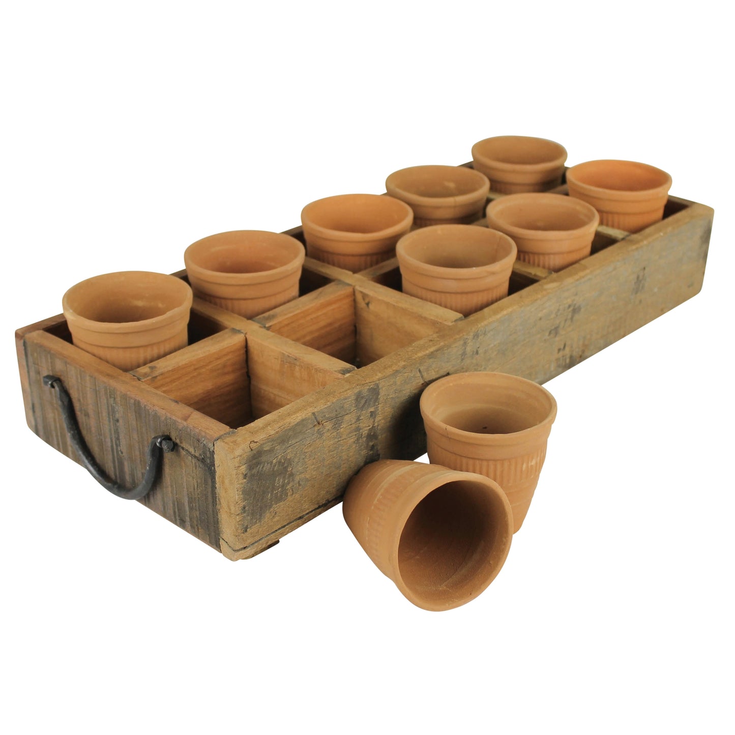 HomArt Campo Wood Caddy with 10 Clay Cups | Rustic Home Storage & Organization