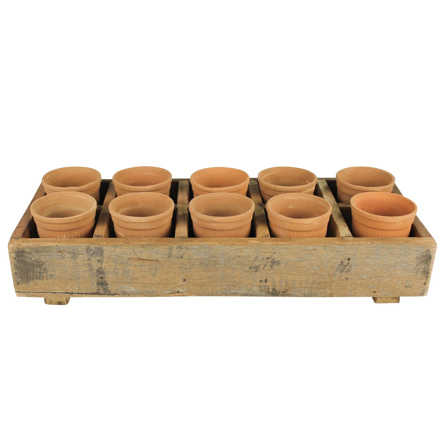HomArt Campo Wood Caddy with 10 Clay Cups | Rustic Home Storage & Organization