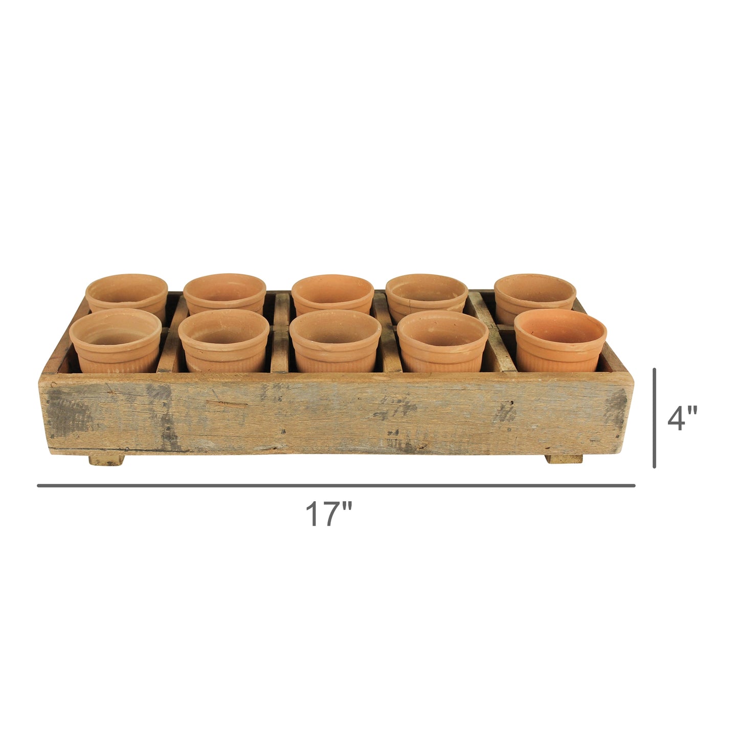 HomArt Campo Wood Caddy with 10 Clay Cups | Rustic Home Storage & Organization