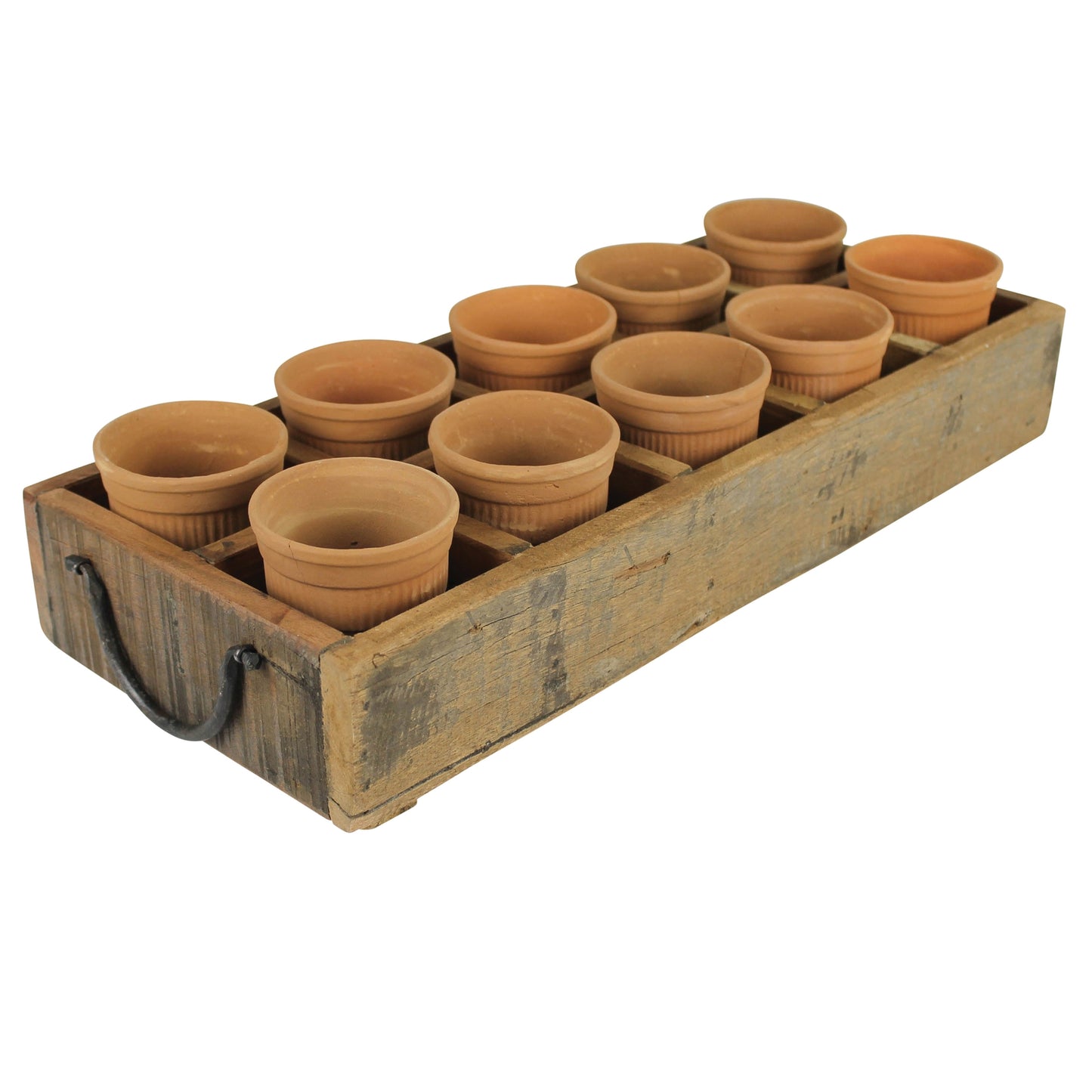 HomArt Campo Wood Caddy with 10 Clay Cups | Rustic Home Storage & Organization