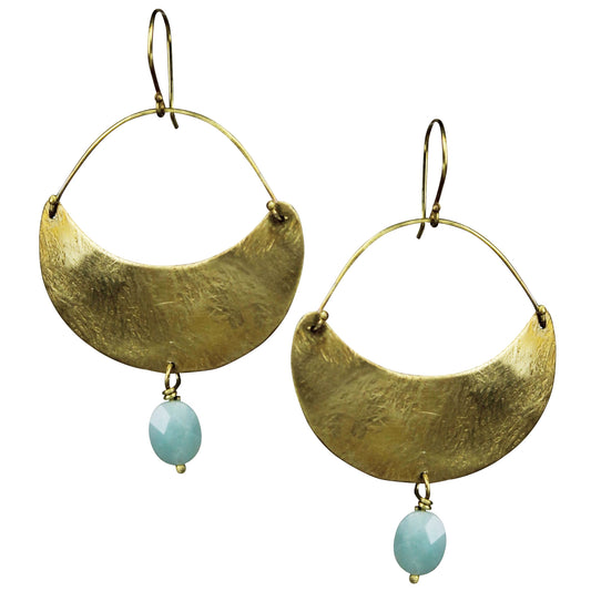 HomArt Crescent Earring Brass Amazonite - Handcrafted Gemstone Jewelry