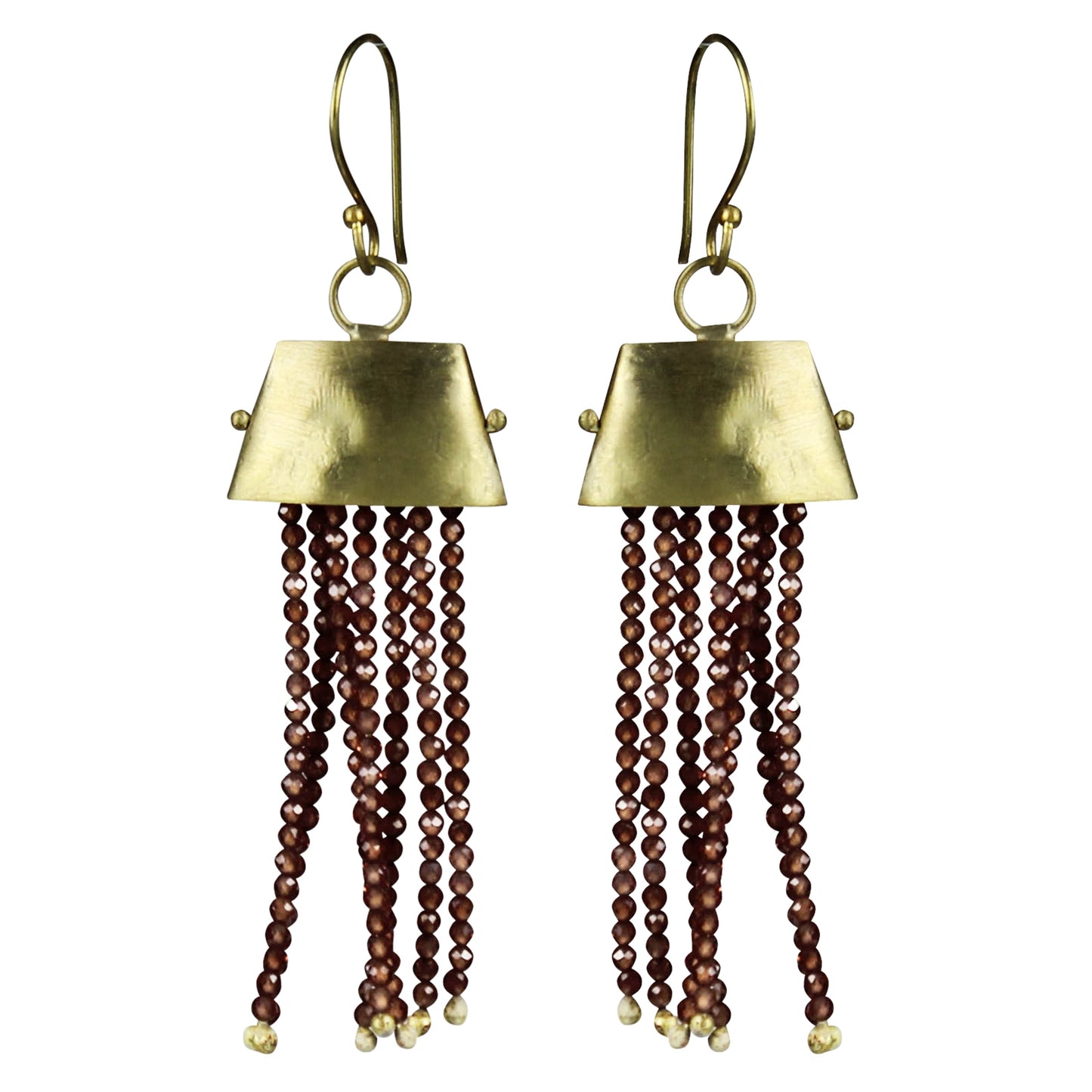 HomArt Brass Cap Earring with Garnet Strands - Gemstone Statement Jewelry