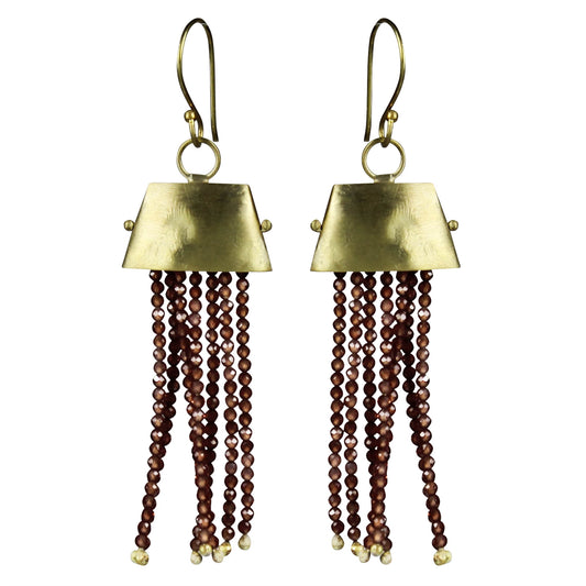 HomArt Brass Cap Earring with Garnet Strands - Gemstone Statement Jewelry
