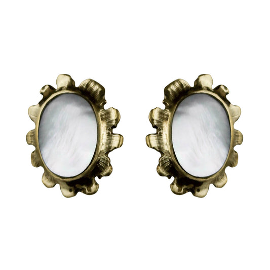 HomArt Brass MOP Cosmo Medallion Earring - Bold Statement Jewelry