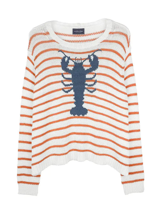 Lobster Striped Crew Cotton - White/Apricot/Twilight Sky