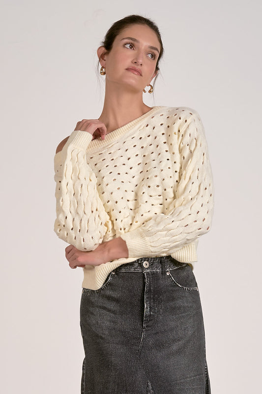 Wide Neck Open Knit Sweater- Elan