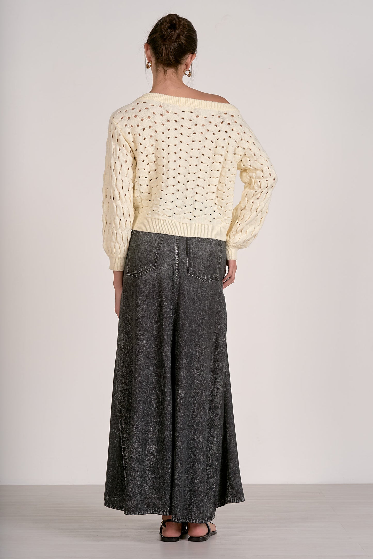 Wide Neck Open Knit Sweater- Elan