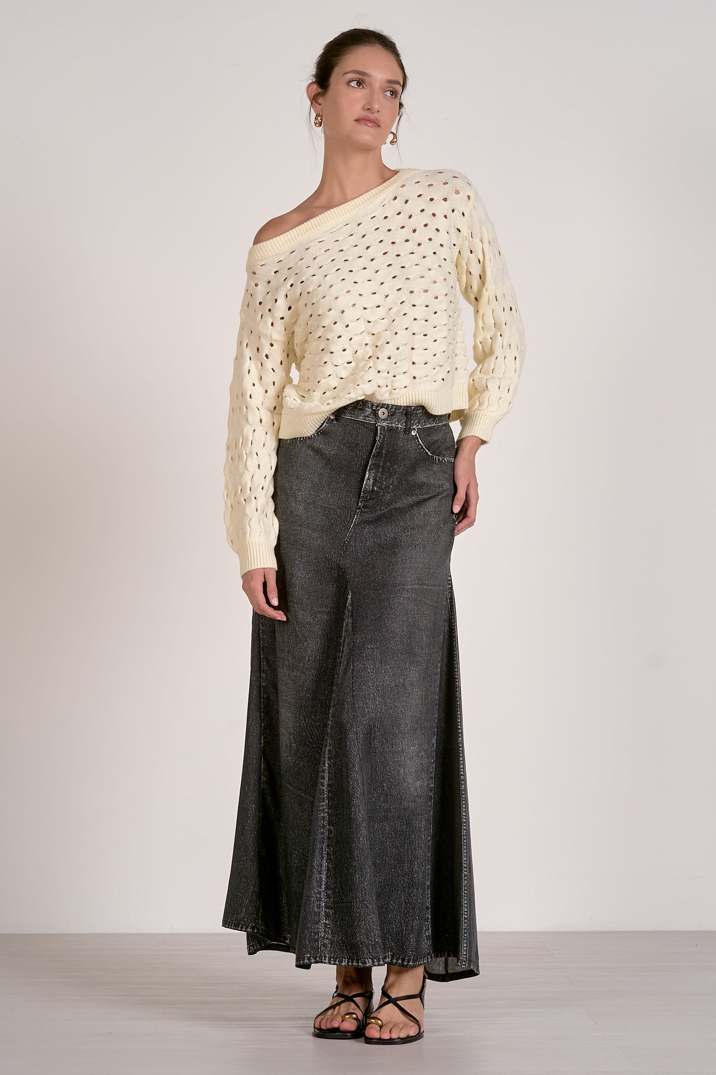 Wide Neck Open Knit Sweater- Elan