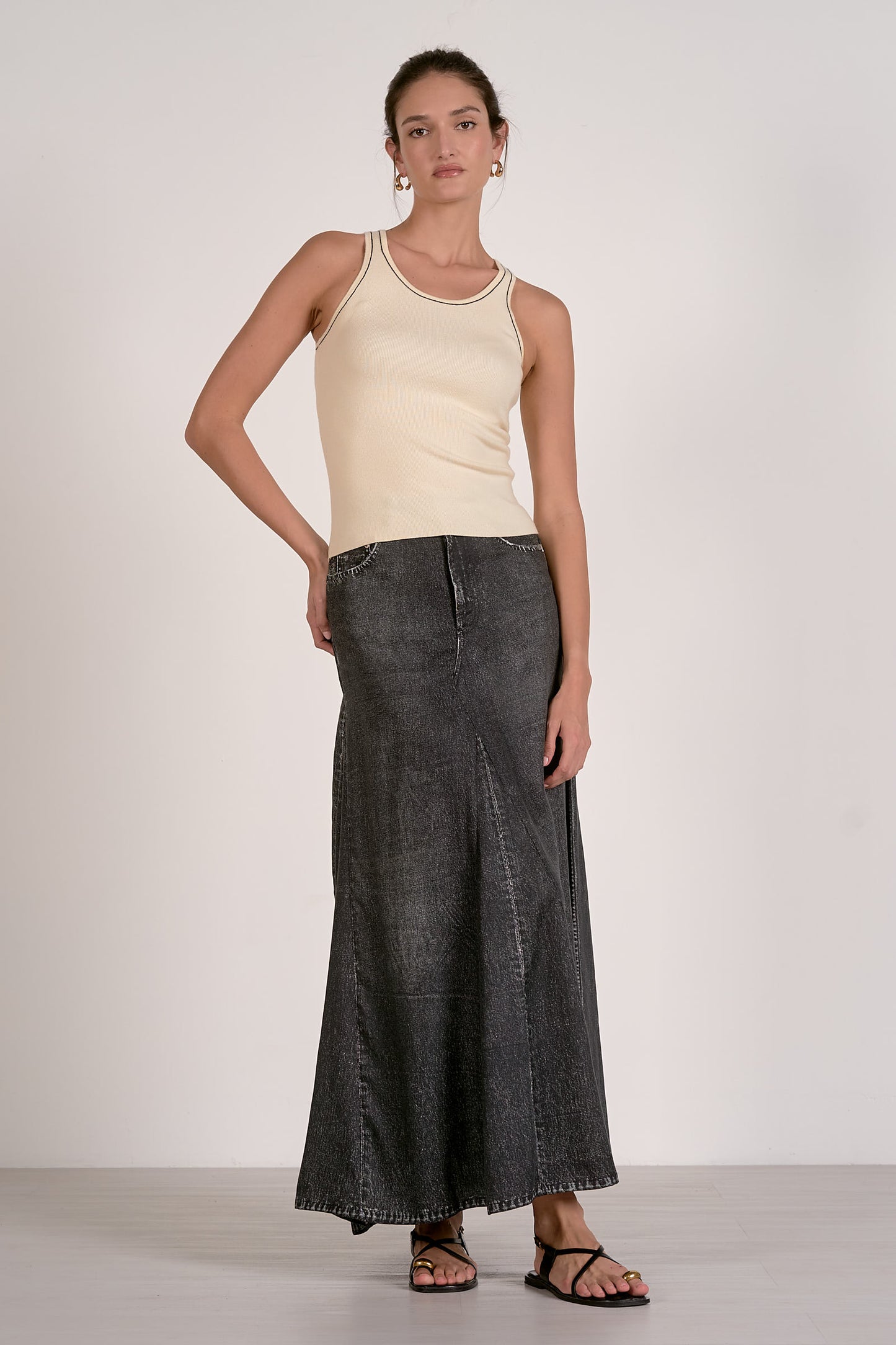 Tank Top- Contrast Stitch & Bow- Elan