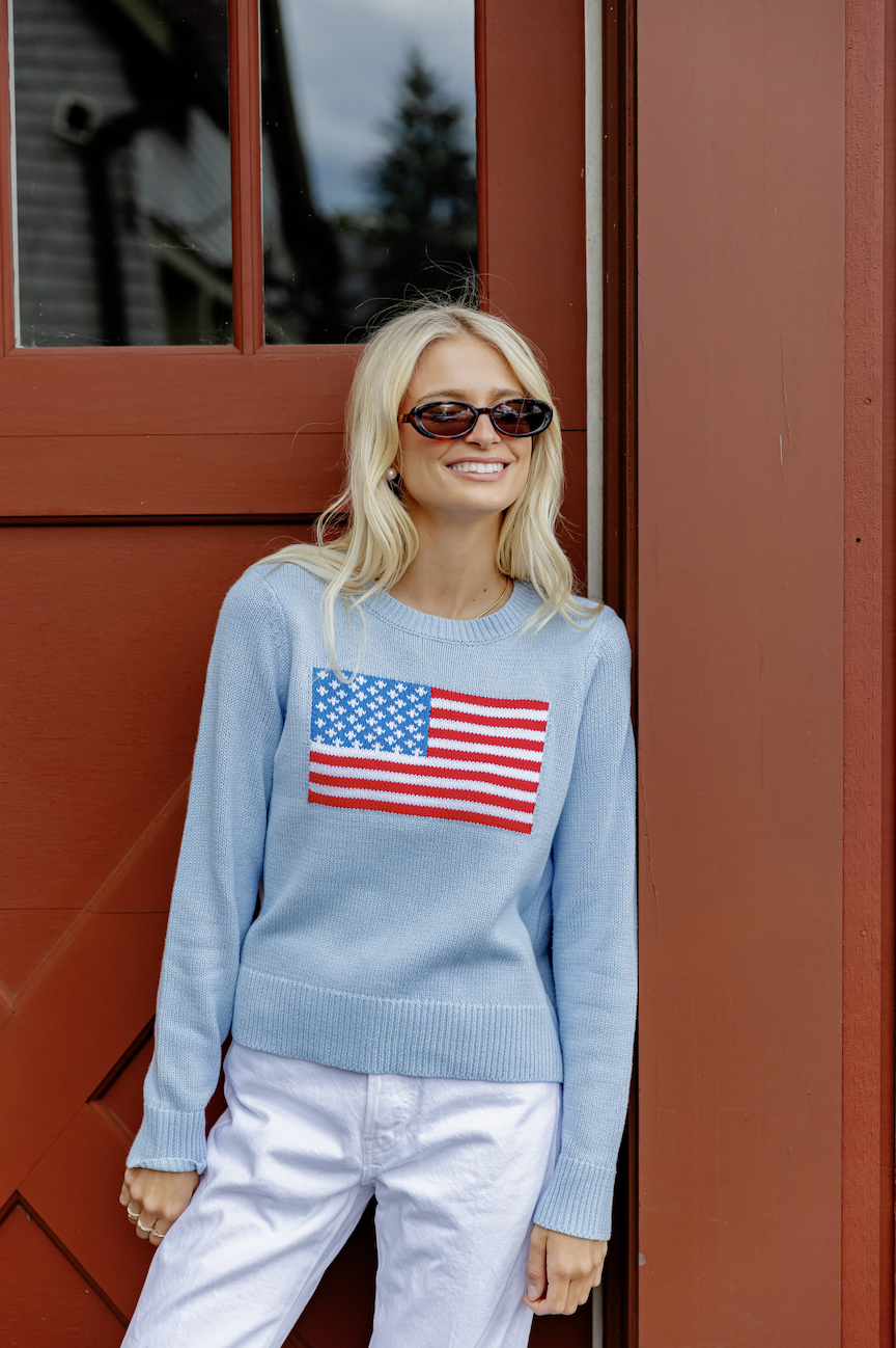 Periwinkle Cropped Flag Sweater