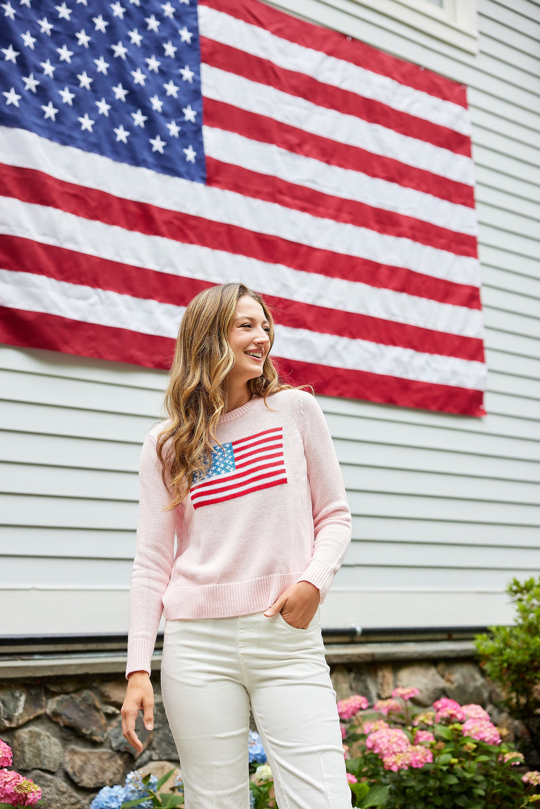Blush Cropped Flag Sweater