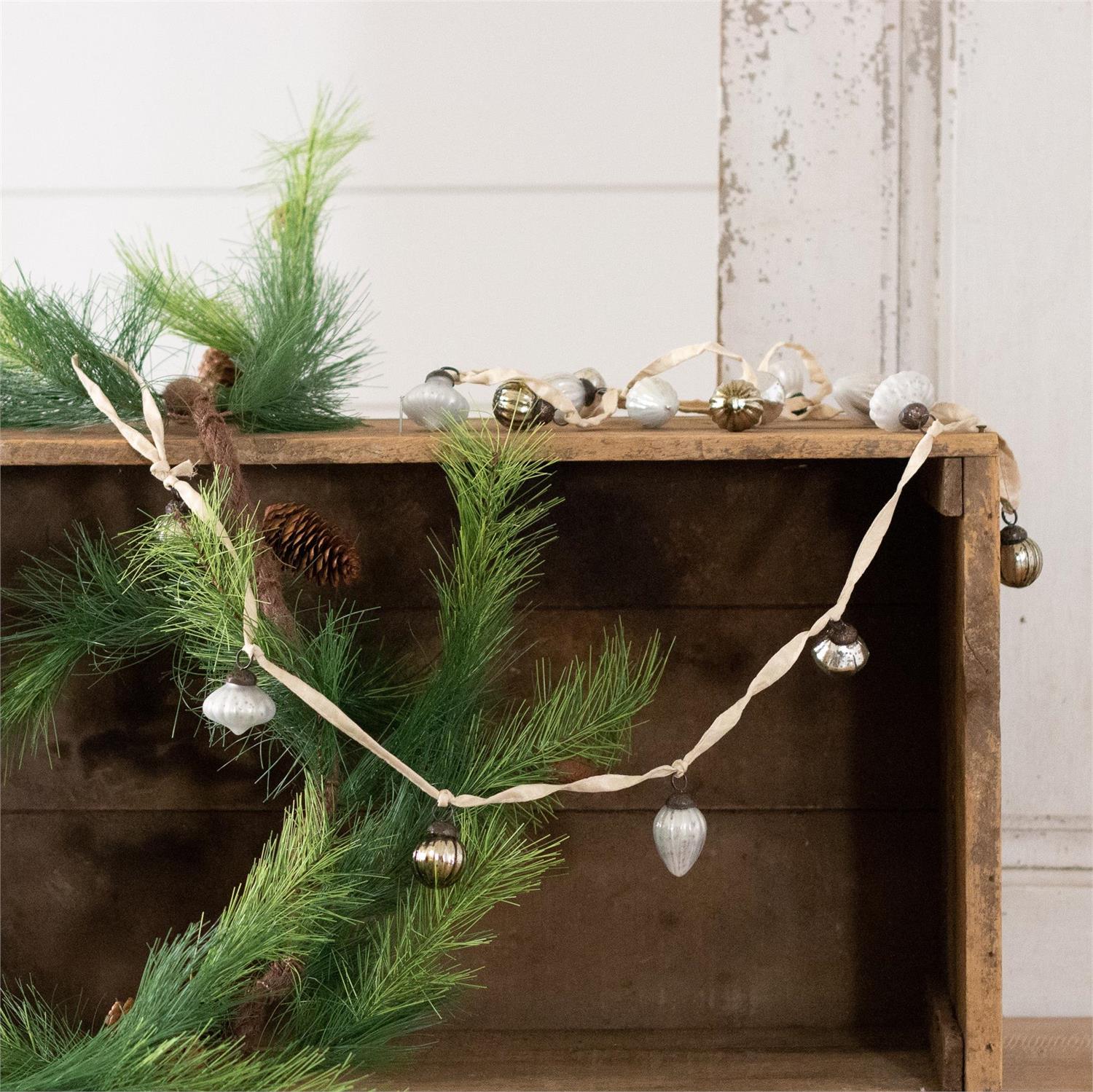 Garland - Mini Silver Mercury Glass Ornaments