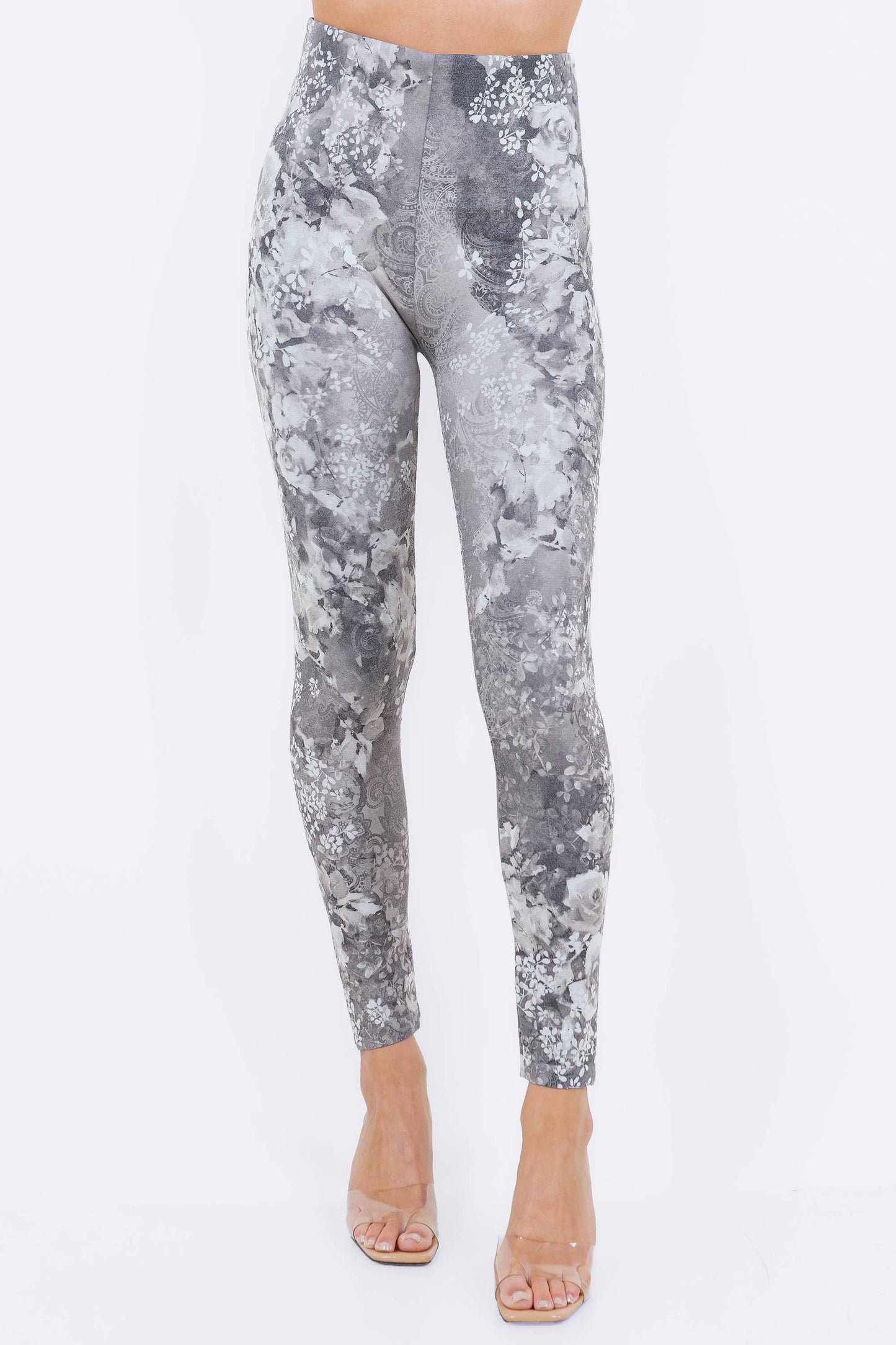 Watercolor Roses and Confetti Foliage Pattern Leggings