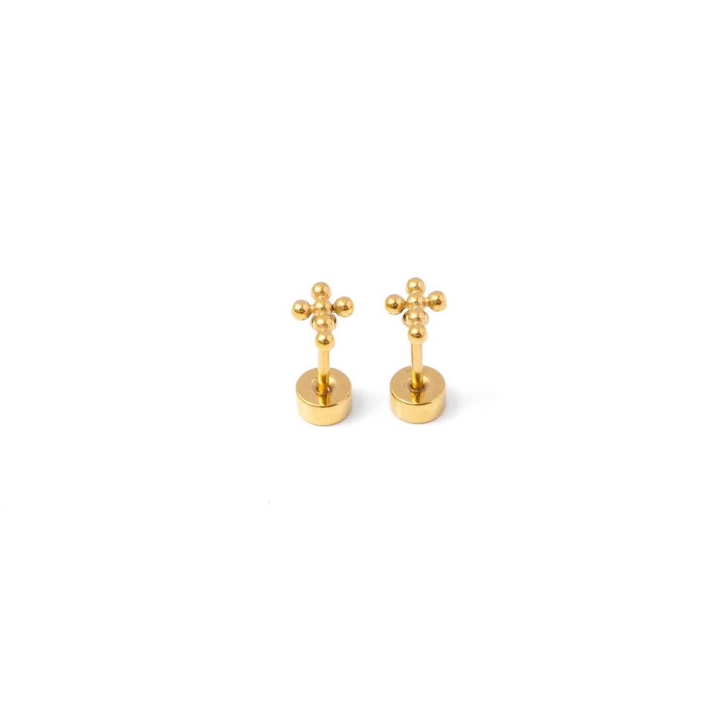 Beaded Cross Stud Earrings - Hypoallergenic, Flat Back, Girl
