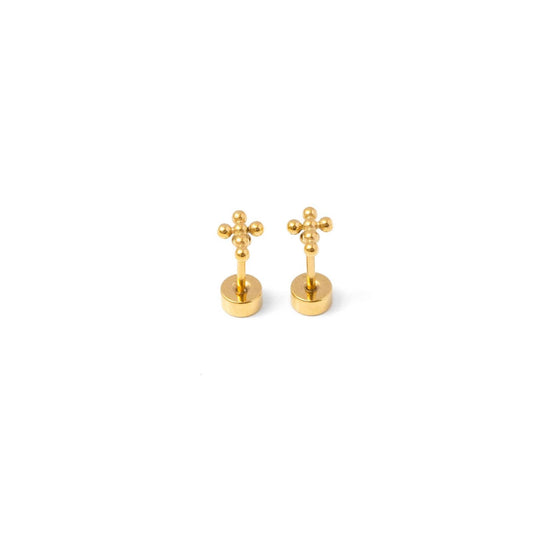 Beaded Cross Stud Earrings - Hypoallergenic, Flat Back, Girl