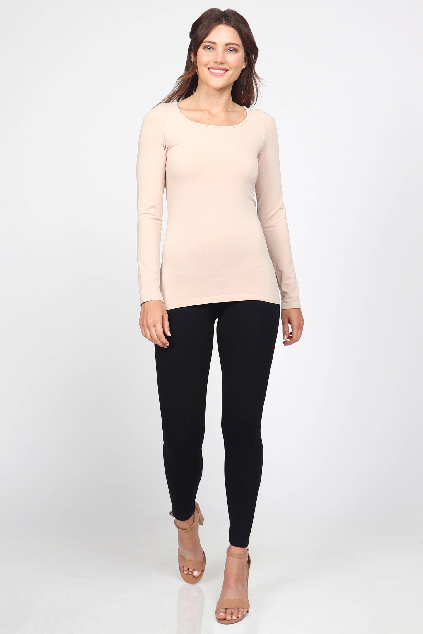 Seamless Long-Sleeve Round Neck Bodycon Top