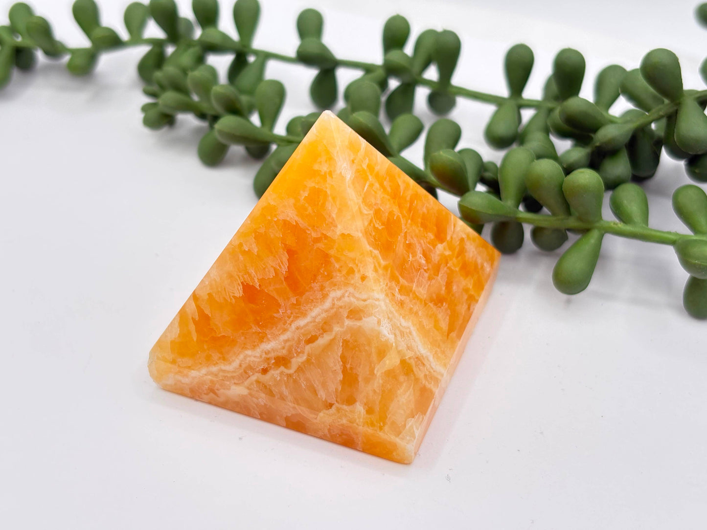 Orange Calcite Polished Semi-Precious Gemstone Pyramid -5cm
