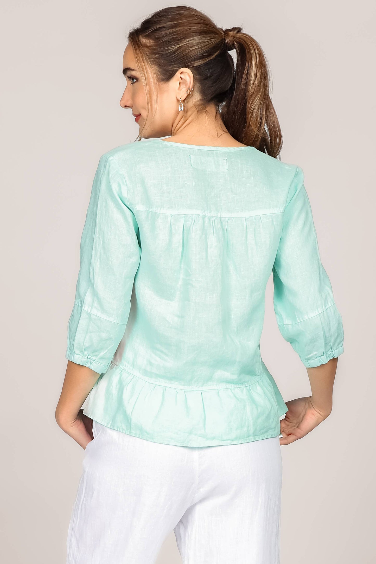 Peplum V-Neck Linen Blouse