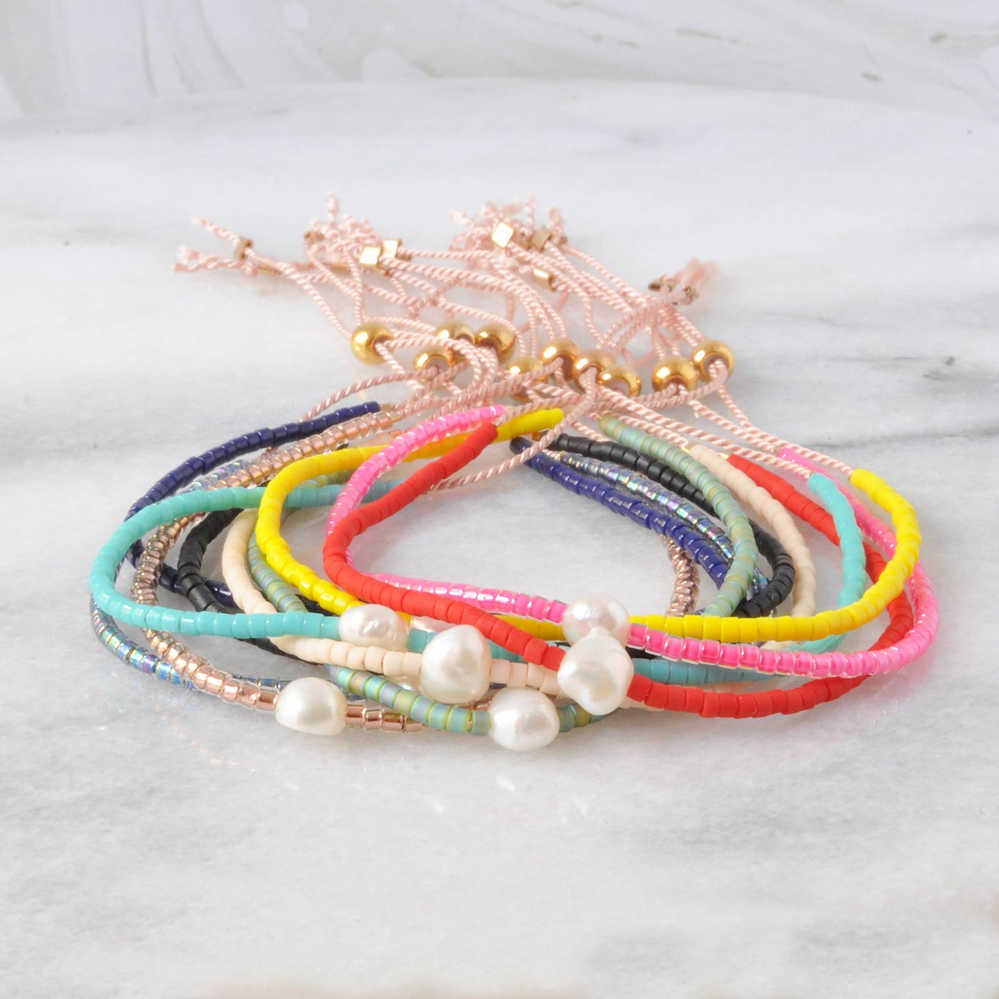 Pearl Accent Beaded String Bracelets