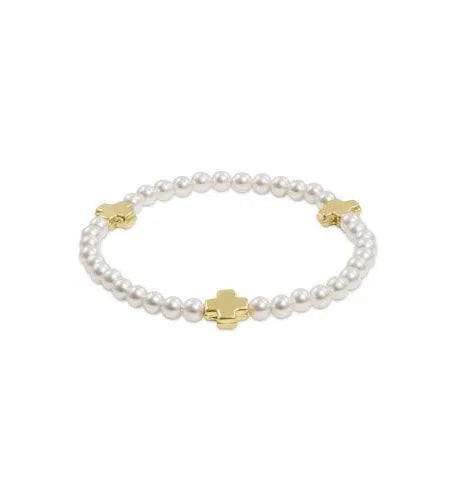 3mm Signature Cross Small Pearl Pattern Bead Bracelet-Gold