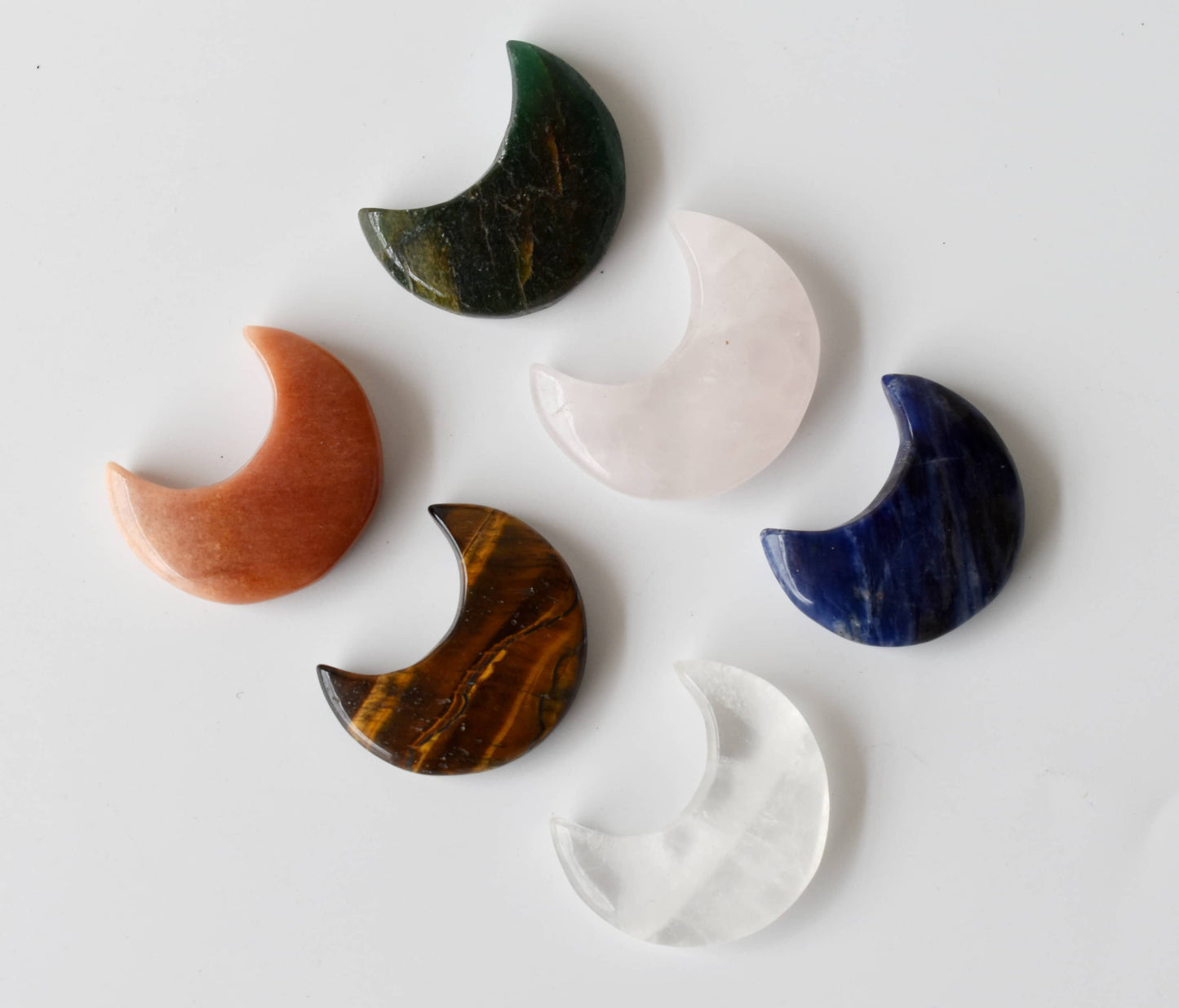 Polished Crystal Moons | Hand Carved | Crescent Moon Shape